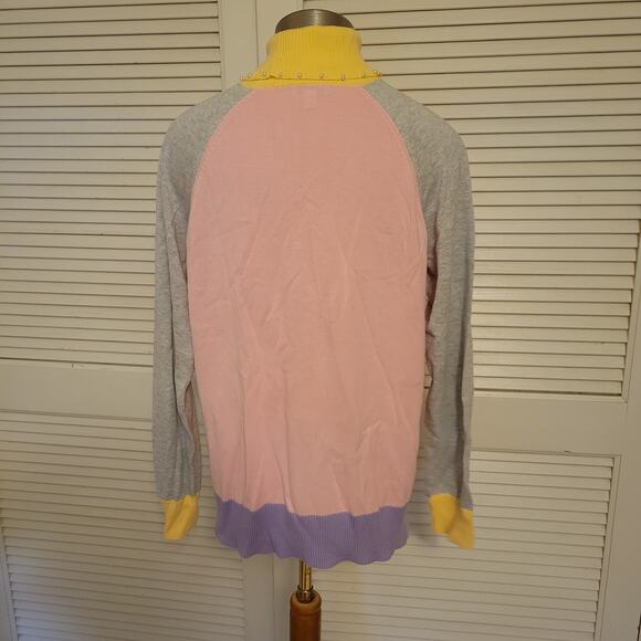 Charter Club Women's Color Block Cotton Rayon Sweater Pearl Beaded Turtle Neck - Picture 2 of 6